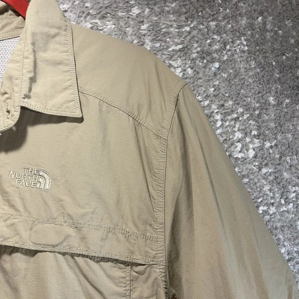The North Face Men Performance Brown XL Button Shirt Fishing Hiking Vented Nylon